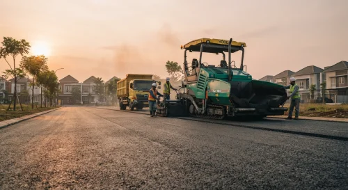Proses jasa pengaspalan Bekasi di area perumahan dengan menggunakan aspal hotmix berkualitas