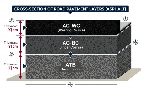 ilustrasi lapisan aspal hotmix AC-WC AC-BC ATB penentu harga aspal per m2