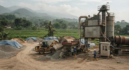 Pabrik aspal Sumedang dengan AMP penghasil aspal hotmix